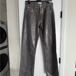 Zara Women's Metallic Silver Straight Leg Jeans